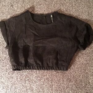 Zara Gray Silk Crop T-Shirt